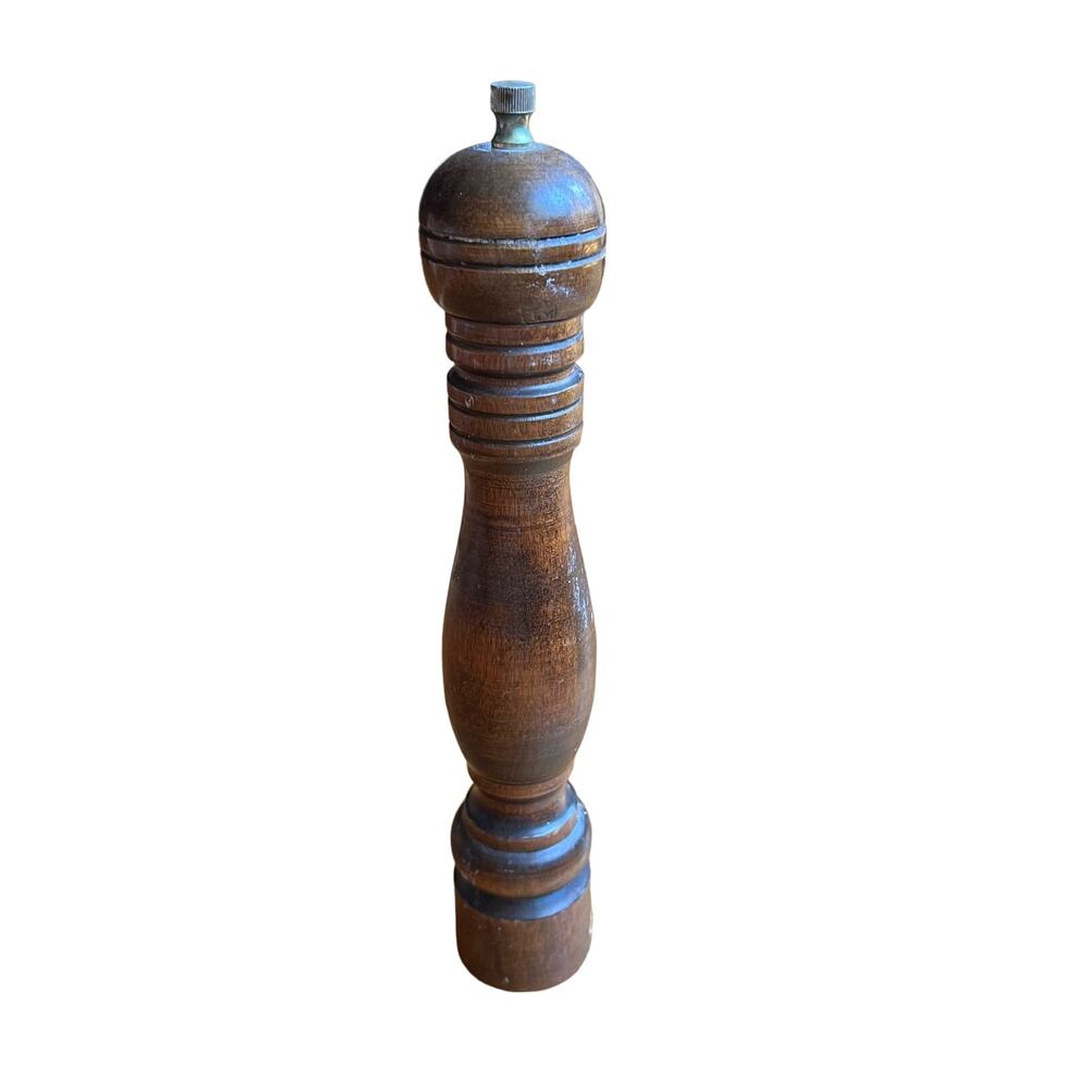 Vintage 11" Brown Wooden Pepper Mill Manual Grinder Japan MCM Rustic Cotta Decor